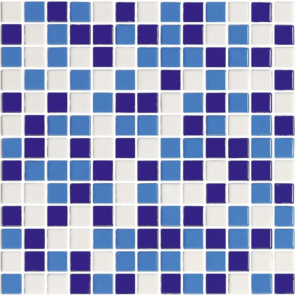 AstralPool Blue mix glass mosaic sheet with white, light blue and deep blue tiles