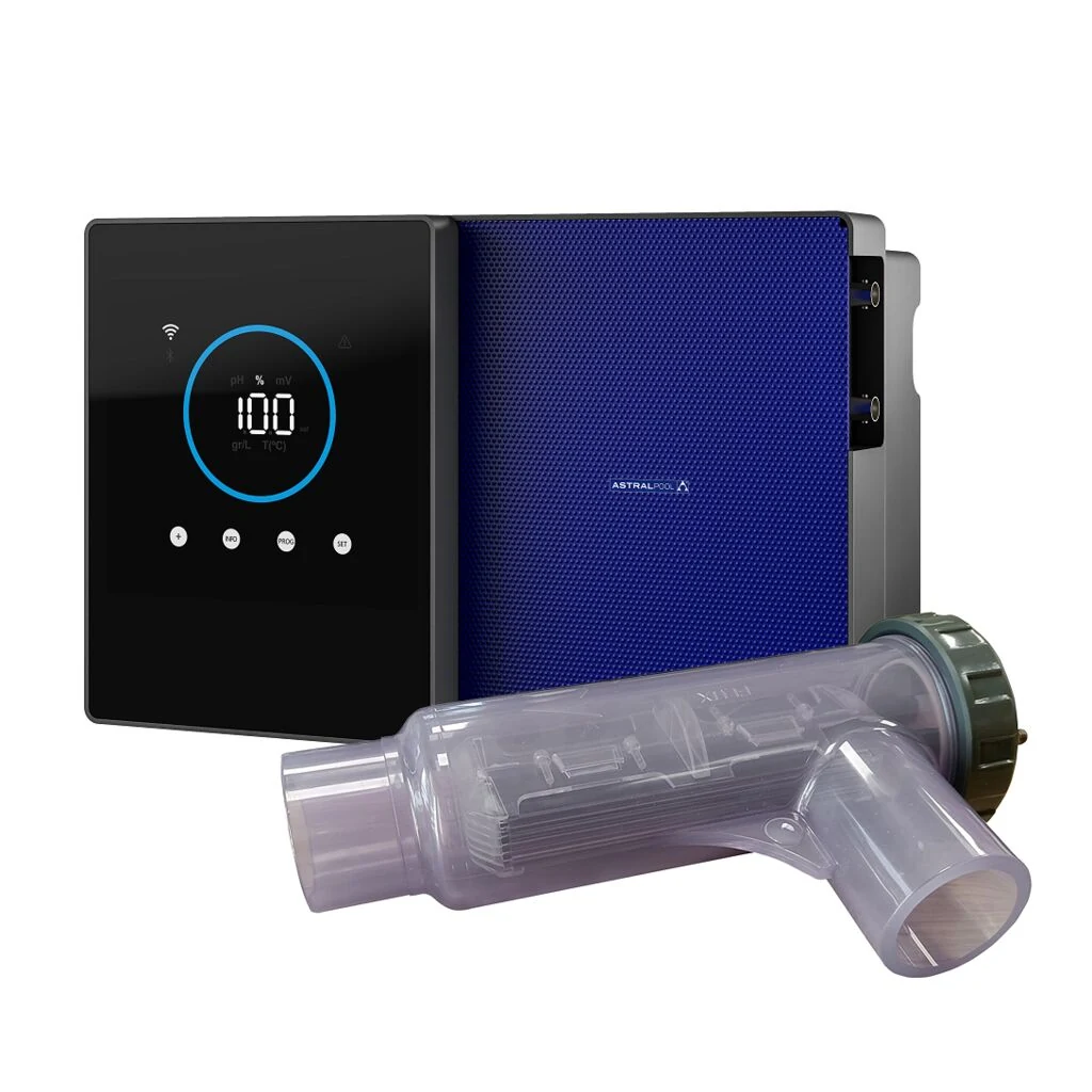 AstralPool Clear Connect salt chlorinator controller and translucent electrolysis cell