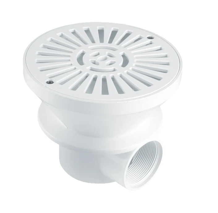 AstralPool white 210 mm round main drain with radial ABS grille and threaded side outlet